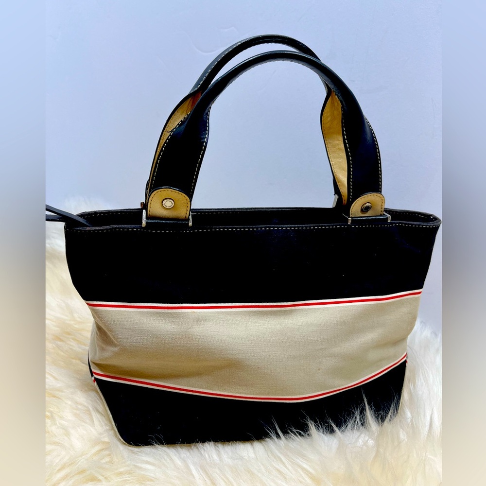 Kate Spade New York VintageBlack & Cream Small Tote Cotton Canvas Leather Trim